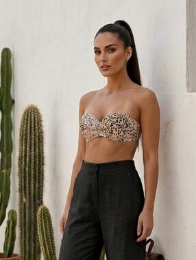 Victoria Secret Strapless Bathing Suit Top Leopard Print Medium 36B